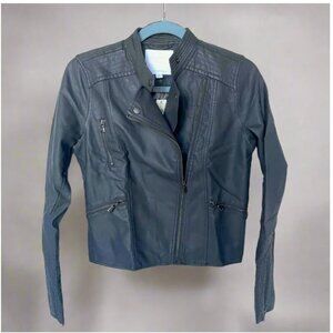 Anthropologie Jacket Moto Crop Womens Extra Small Gray Vegan Faux Leather Pocket